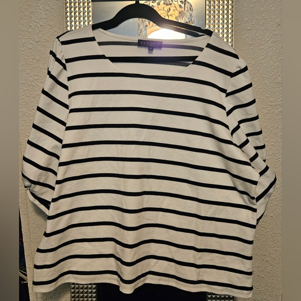 Eloquii Women's Striped Puff Sleeve Top